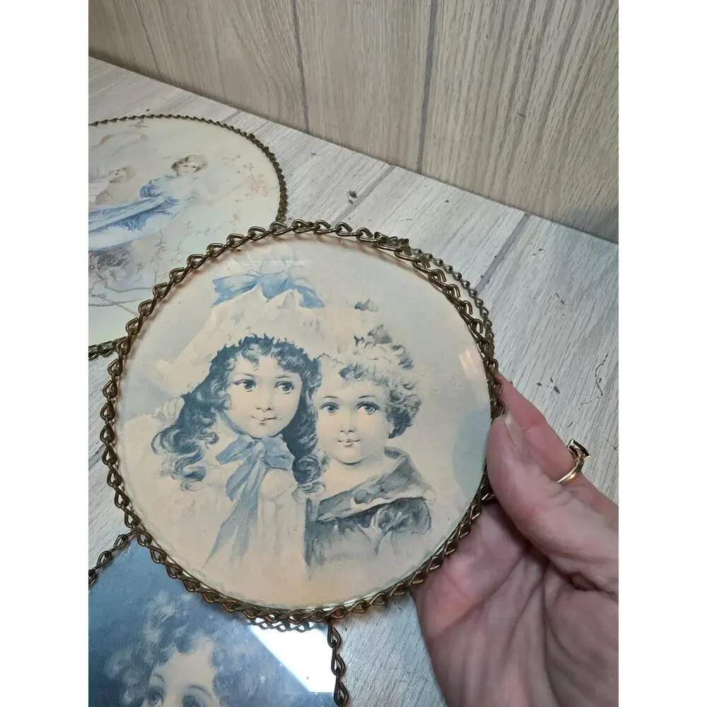 Vtg Victorian Flue Picture Woman Children Wall Decor Gallery Wall Set Of 4
